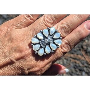 Women's Navajo Ring White Shell Native American Handmade Jewelry Sz 9.5 ***‎